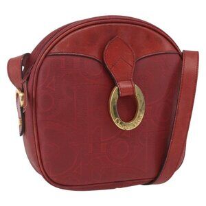 Authentic Christian Dior Trotter Canvas Shoulder Bag Red Gold